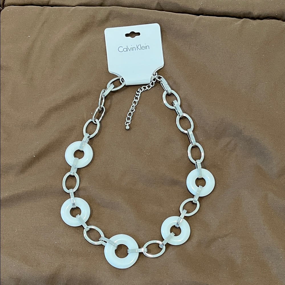 Calvin Klein Silver and White Necklace